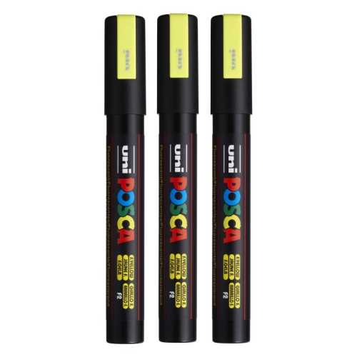 PC-5M Paint Markers, Medium Bullet Tip (1.8-2.5 mm), Fluorescent Yellow, Pack of 3