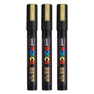 PC-5M Paint Markers, Medium Bullet Tip (1.8-2.5 mm), Gold, Pack of 3