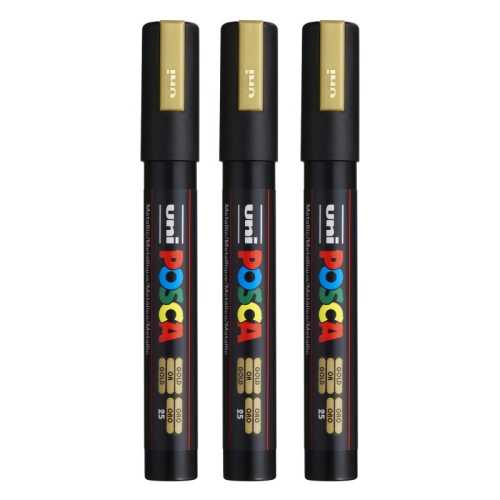 PC-5M Paint Markers, Medium Bullet Tip (1.8-2.5 mm), Gold, Pack of 3