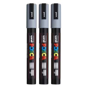PC-5M Paint Markers, Medium Bullet Tip (1.8-2.5 mm), Grey, Pack of 3