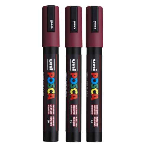 PC-5M Paint Markers, Medium Bullet Tip (1.8-2.5 mm), Red Wine, Pack of 3