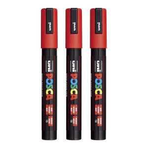 PC-5M Paint Markers, Medium Bullet Tip (1.8-2.5 mm), Red, Pack of 3