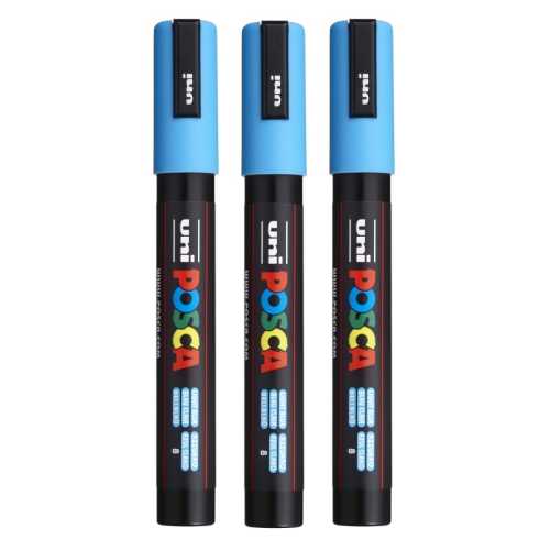 uni&reg; PC-5M Water-Based Paint Markers, Reversible Medium Tip (1.8-2.5mm), Light Blue, Set of 3