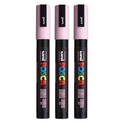 uni&reg; PC-5M Water-Based Paint Markers, Reversible Medium Tip (1.8-2.5mm), Light Pink, Set of 3