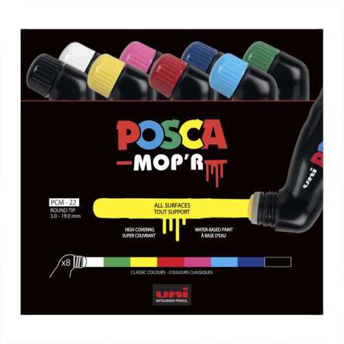 Mop'R PCM-22 Squeezable Paint Markers, Round Tip (3.0-19.0 mm), Assorted Colors, Set of 8