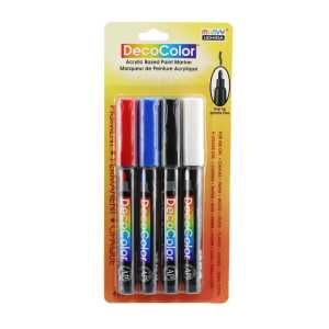 DecoColor&reg; Acrylic Paint Markers, Fine Point, Basic Colors, Set of 4