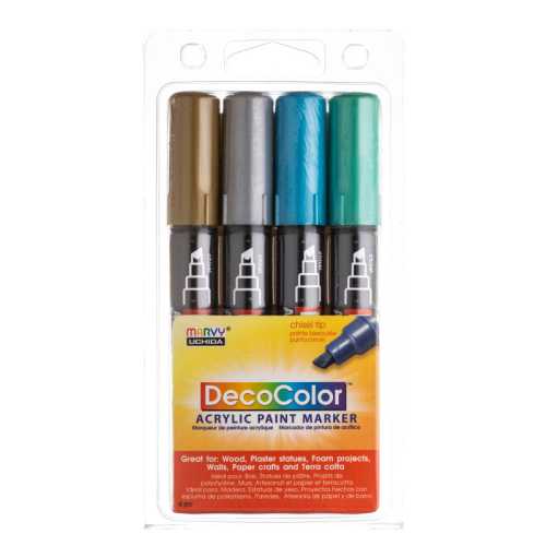 DecoColor&reg; Acrylic Paint Markers, 315-S, Chisel Tip, Metallic Colors, Set of 4