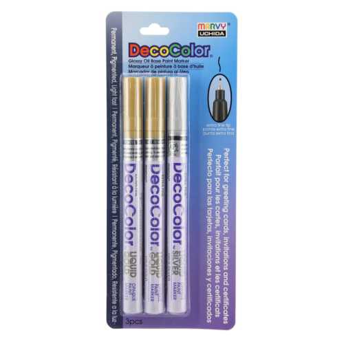 DecoColor&reg; Paint Markers, Extra Fine Tip, 1234-3A, Metallic Colors, Set of 3