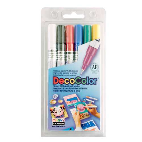 DecoColor&reg; Paint Markers, Extra Fine Tip, 1234-6A, Assorted Colors, Set of 6