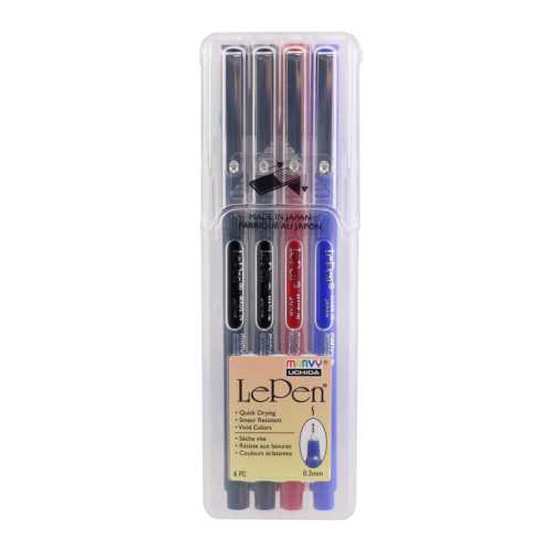Le Pen&reg; Drawing Pens, Basic Colors, 0.3 mm Tip, Set of 4