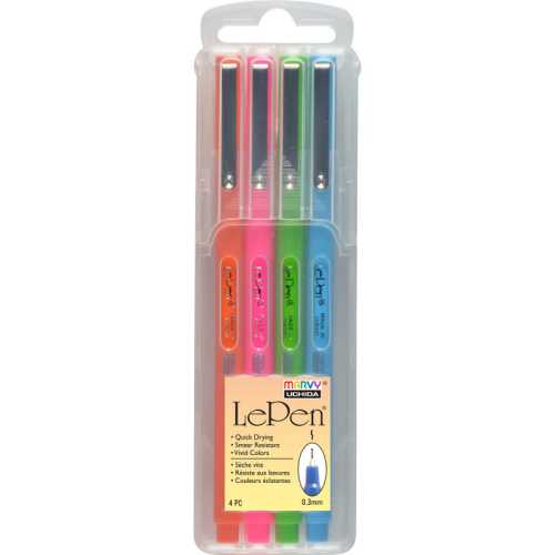 Le Pen&reg; Drawing Pens, Bright Colors, 0.3 mm Tip, Set of 4