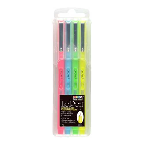 Le Pen&reg; Drawing Pens, Neon Colors, 0.3 mm Tip, Set of 4