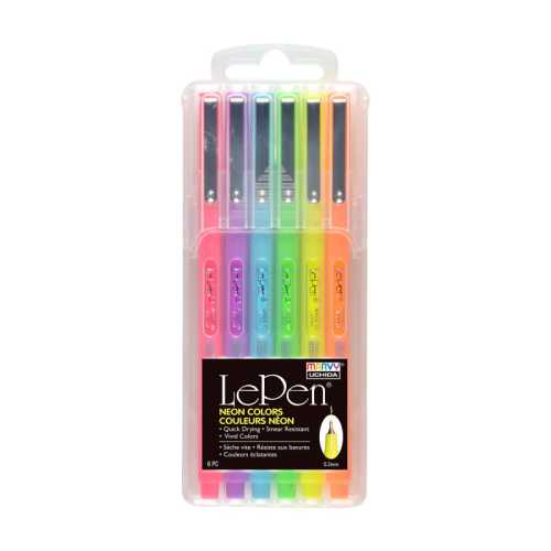 Le Pen&reg; Drawing Pens, Neon Colors, 0.3 mm Tip, Set of 6