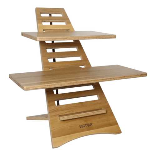 Acacia Wood Standing Desk For Laptops, Two Tiers