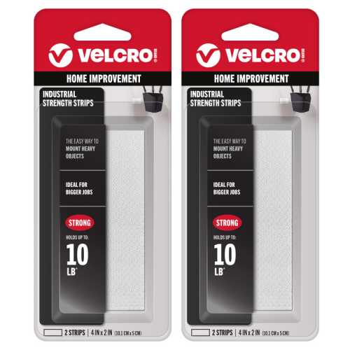 2-Pack Industrial Strength Hook and Loop Strips, 4 in x 2 in, White, 4 Count