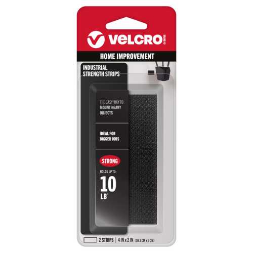 Industrial Strength Hook and Loop Strips, 4 in x 2 in, Black, 2 Count