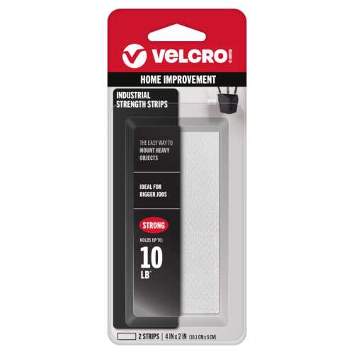 Industrial Strength Hook and Loop Strips, 4 in x 2 in, White, 2 Count