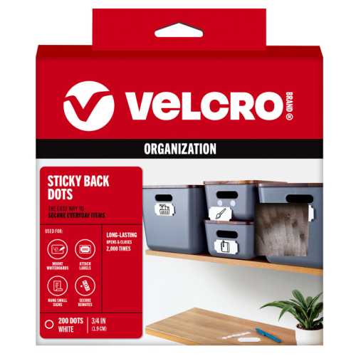 Sticky Back Hook and Loop Dots, 3/4 in Dots, White, 200 Count