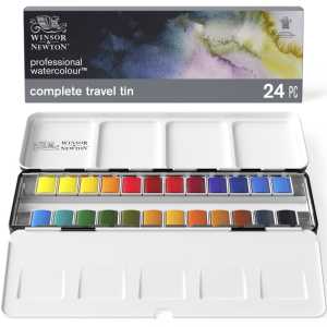 Professional Watercolors, Complete Travel Tin Set, 24 Half Pans