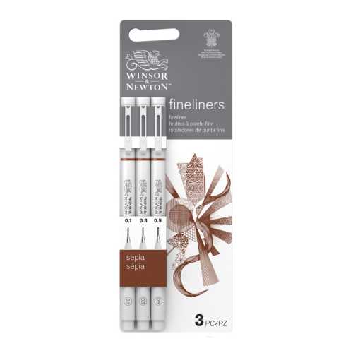 Fineliner Pens, Sepia, Assorted Sizes, Set Of 3