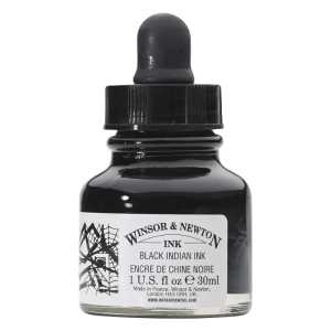 Drawing Ink, 30 mL Bottle, Black Indian Ink, Dropper Cap