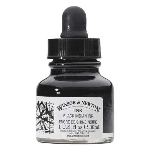 Drawing Ink, 30 mL Bottle, Black Indian Ink, Dropper Cap