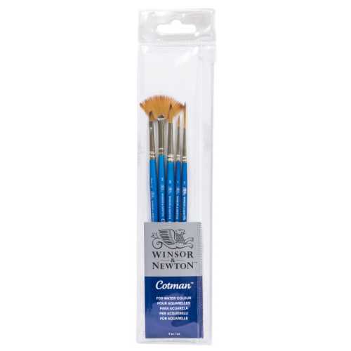 Cotman Watercolor Brushes, Set of 5 (Round 1 & 5, Rigger 3, Angled 1/8