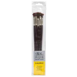 Galeria Acrylic Brushes, Long Handle, Set of 5 (Round 8, Flat 8, Filbert 8, Bright 8, Fan 5)
