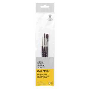 Galeria Acrylic Brushes, Short Handle, Set of 3 (Round 2, Round 6, One Stroke 6 mm)