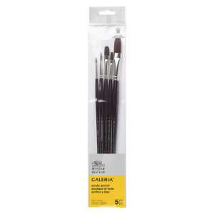 Galeria Acrylic Brushes, Long Handle, Set of 5 (Round 2, Round 6, Flat 4, Flat 14, Filbert 8)