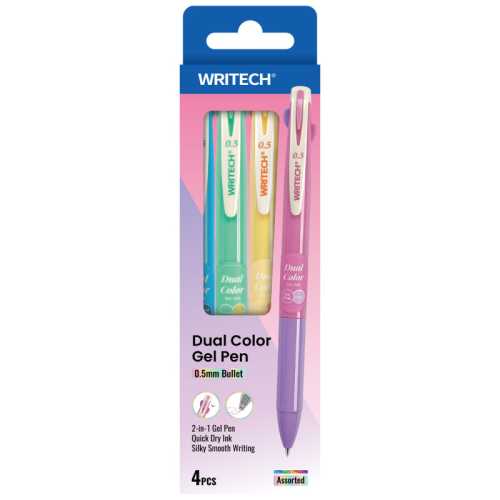 Dual Color Retractable Gel Pens, Assorted Ink Pairings, 4 Count