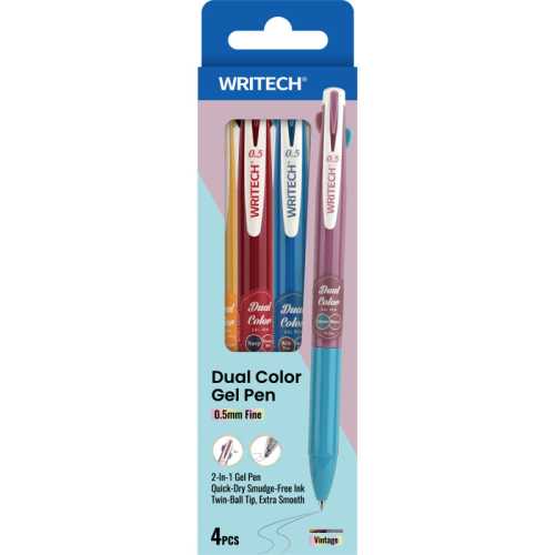 Dual Color Retractable Gel Pens, Vintage Ink Pairings, 4 Count