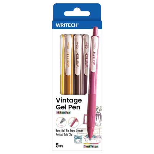 Vintage Color Retractable Gel Pens, Soft Earth Tones, 0.5 mm, 5 Count