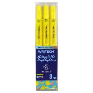Retractable Highlighters, Neon Yellow, 3 Count