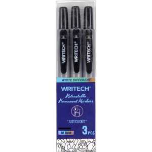 Retractable Permanent Markers, Black, Fine Point, 3 Count