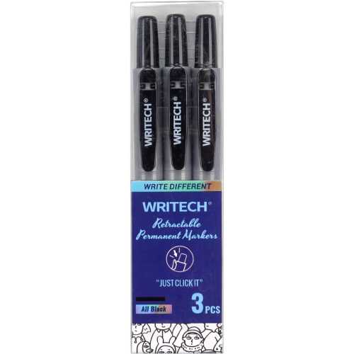 Retractable Permanent Markers, Black, Fine Point, 3 Count
