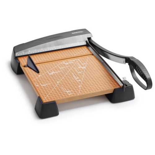 Heavy-Duty Guillotine Paper Trimmer, 12 in Cut Length, Wooden Base