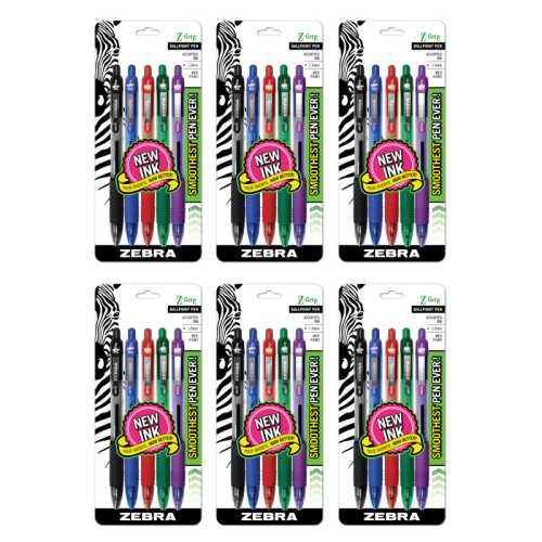 Z-Grip&reg; Ballpoint Retractable Pen, 1.0mm, Assorted, 5 Per Pack, 6 Packs