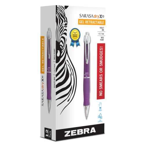 Sarasa Dry X10 Gel Retractable Pen, 0.7 mm, Violet, 12-Pack