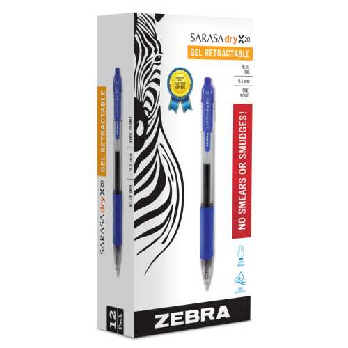 Sarasa Dry X20 Gel Retractable Pen, 0.5 mm, Blue, 12-Pack