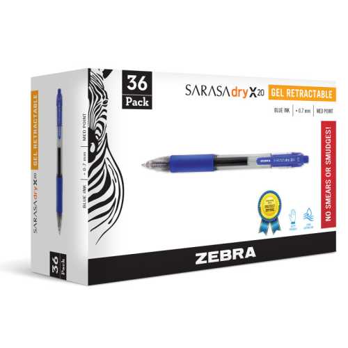Sarasa Dry X20 Gel Retractable Pen, 0.7 mm, Blue, 36-Pack