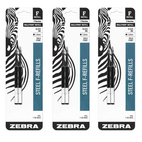 F-Series Pen Refills, 1.6 mm, Black, 6-Pack