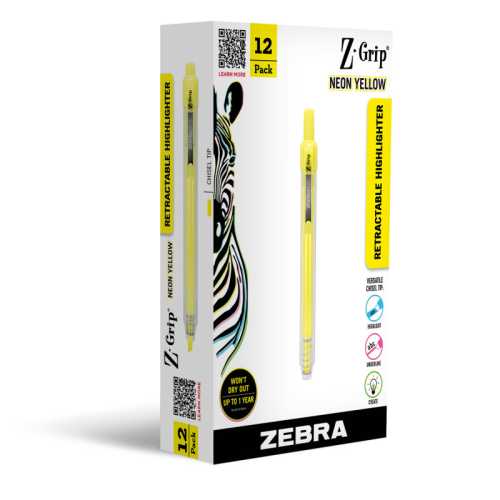 Z-Grip Retractable Highlighter, Neon yellow, 12-Pack
