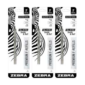 F-Series Pen Refills, 0.8 mm, Black, 6-Pack