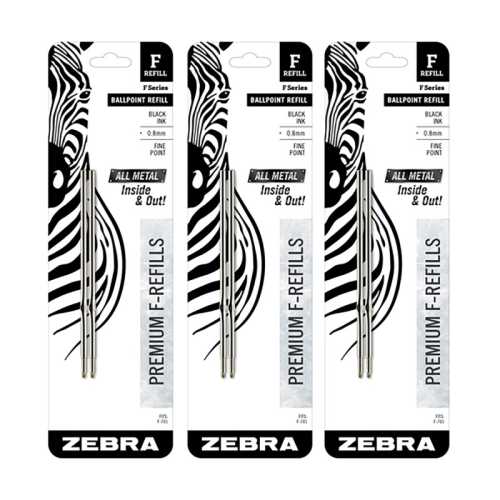 F-Series Pen Refills, 0.8 mm, Black, 6-Pack