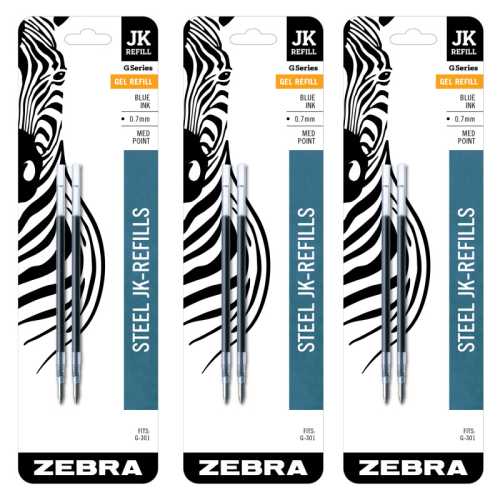 JK-Series Gel Refills, 0.7 mm, Blue, 6-Pack