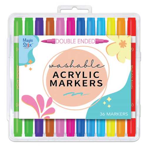 Dual-Tip Washable Acrylic Paint Markers for Multiple Surfaces, Assorted Colors, 36 Pack
