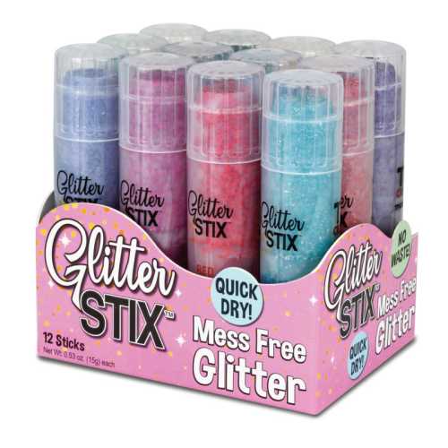 Mess-Free Glitter Sticks for Crafts, Assorted Colors, 12 Pack