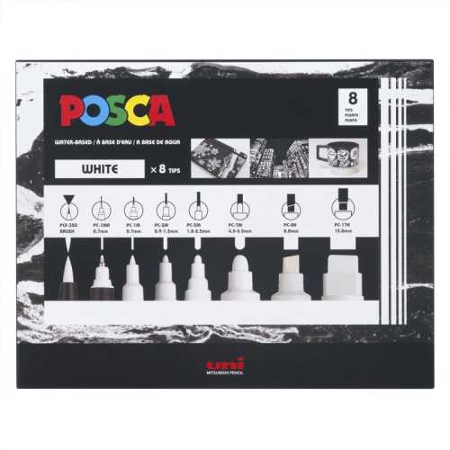 PC-Mix Paint Markers, Assorted Sizes, White, Set of 8