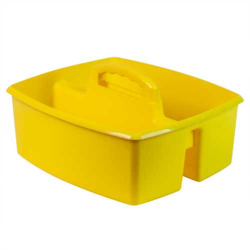 Large Two-Compartment Classroom Supply Caddy with Handle, Yellow